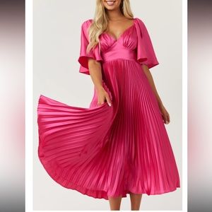 Flying Tomato Satin Midi Dress Hot Pink